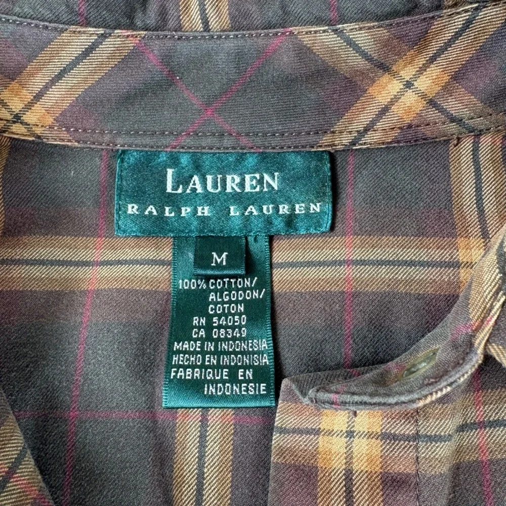 Lauren Ralph Lauren Brown Plaid Cotton Button Down Shirt Womens Size Medium